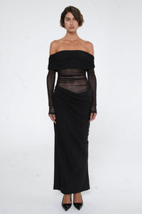 Lillian – Schulterfreies, transparentes Maxi-Netzkleid im modernen Stil