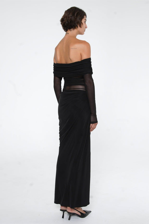 Lillian – Schulterfreies, transparentes Maxi-Netzkleid im modernen Stil
