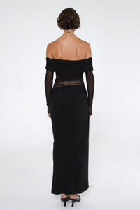 Lillian – Schulterfreies, transparentes Maxi-Netzkleid im modernen Stil