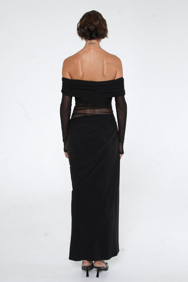 Lillian – Schulterfreies, transparentes Maxi-Netzkleid im modernen Stil