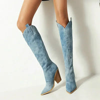 Hohe Damenstiefel im Cowboy-Stil mit breitem Absatz - Vanya