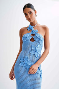 Beverly – Gehäkeltes Langes Kleid mit Blumenapplikation