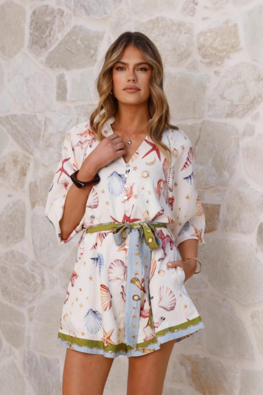 Leinen Krawatten-Cardigan-Overall