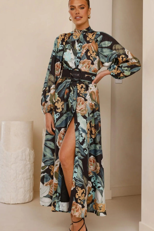 Lässiges Kleid mit Gürtel und Puffärmeln im modernen Stil