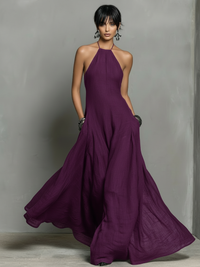 Minimalistisches Maxikleid mit Neckholder aus Leinenmischung