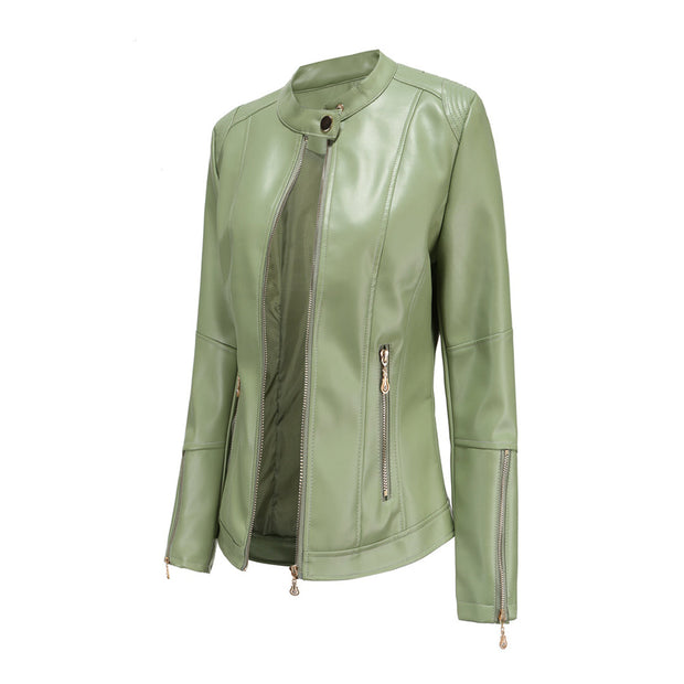Elegante Lederjacke mit Rundhalsausschnitt und Knopfverschluss