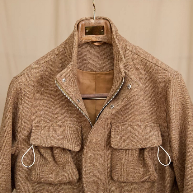 Feldjacke aus Wolle mit Fischgrätmuster