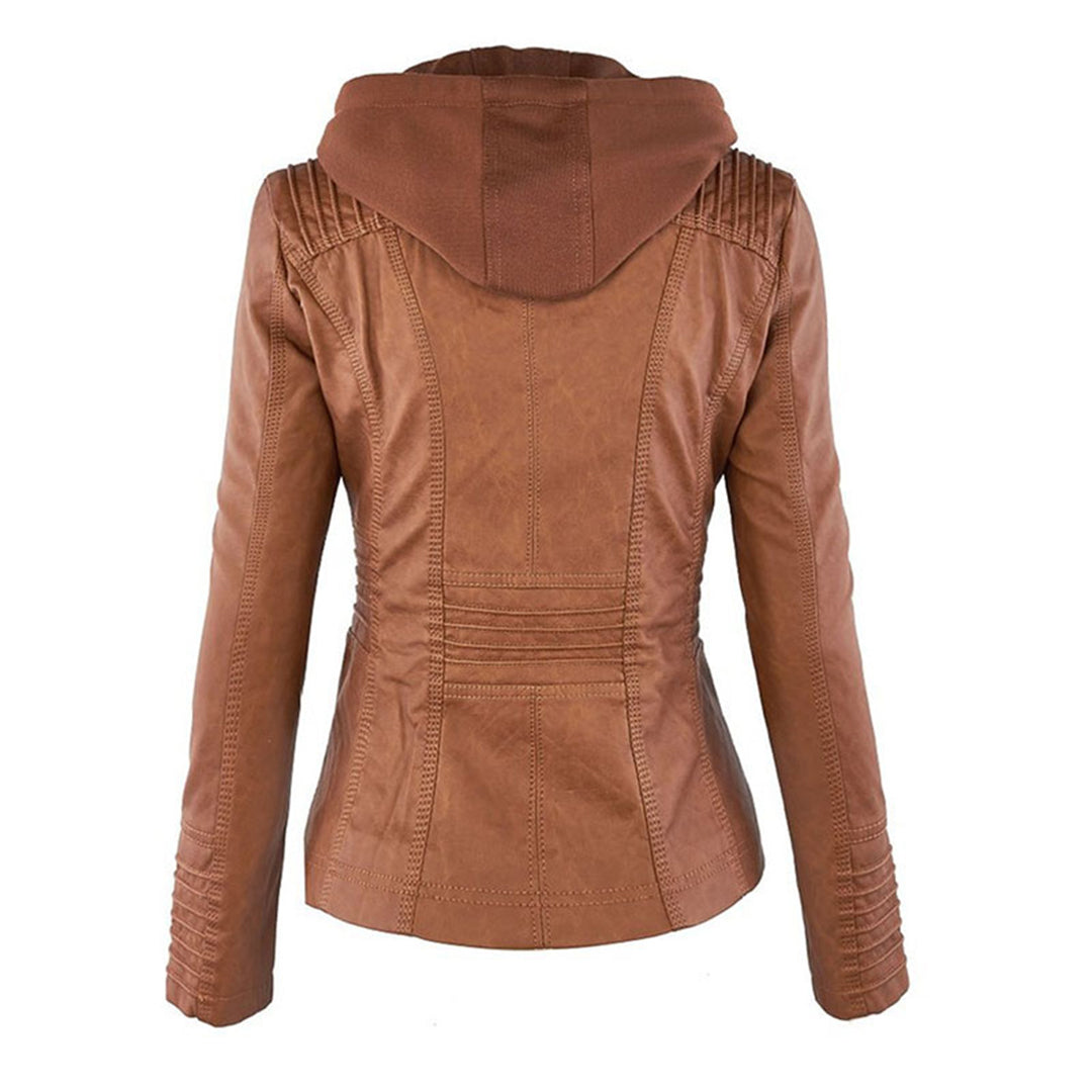 Lederjacke mit Kapuze und wetterfester Ausführung