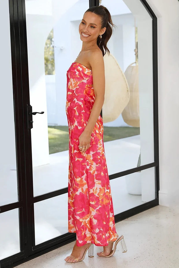 Miya Langes Kleid - Rosa/Rot geblümt