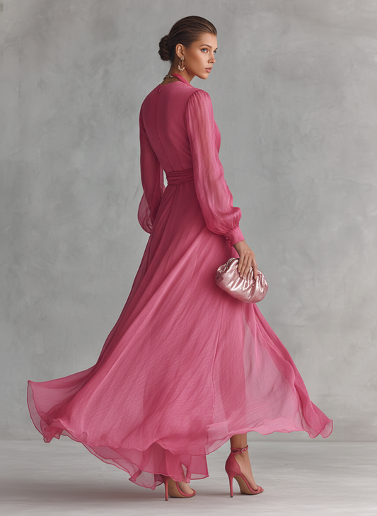 Elegantes Perlen-Chiffon-Maxikleid mit V-Ausschnitt