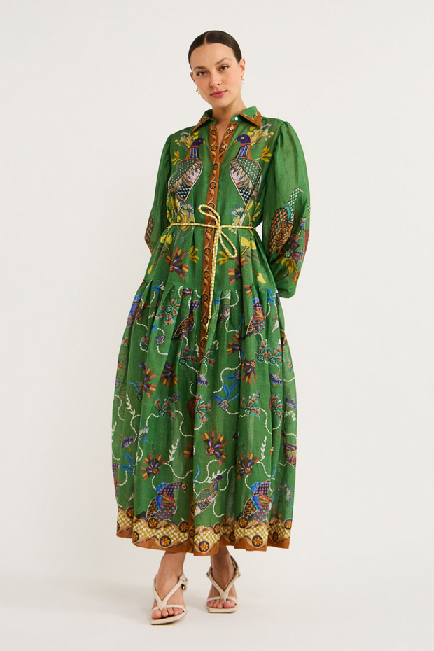 Marcella – Langes Kleid mit Ballonärmeln und Animalprint