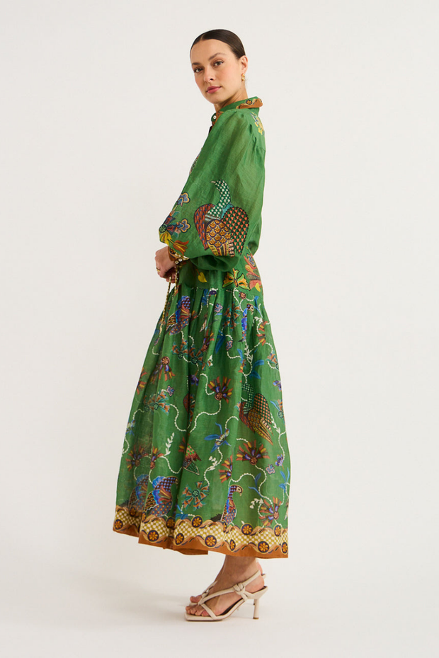 Marcella – Langes Kleid mit Ballonärmeln und Animalprint