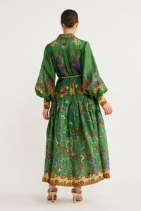 Marcella – Langes Kleid mit Ballonärmeln und Animalprint