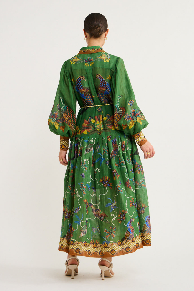 Marcella – Langes Kleid mit Ballonärmeln und Animalprint