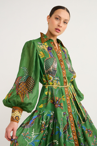 Marcella – Langes Kleid mit Ballonärmeln und Animalprint
