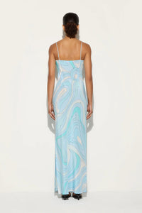 Marmo bedrucktes Satin-Langes Kleid