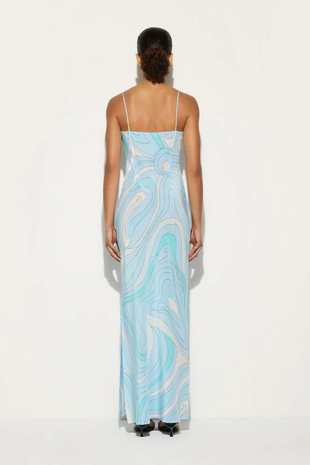Marmo bedrucktes Satin-Langes Kleid