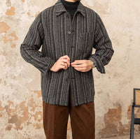 Jacke aus Wollmischung mit Fischgrätmuster und Streifenmuster
