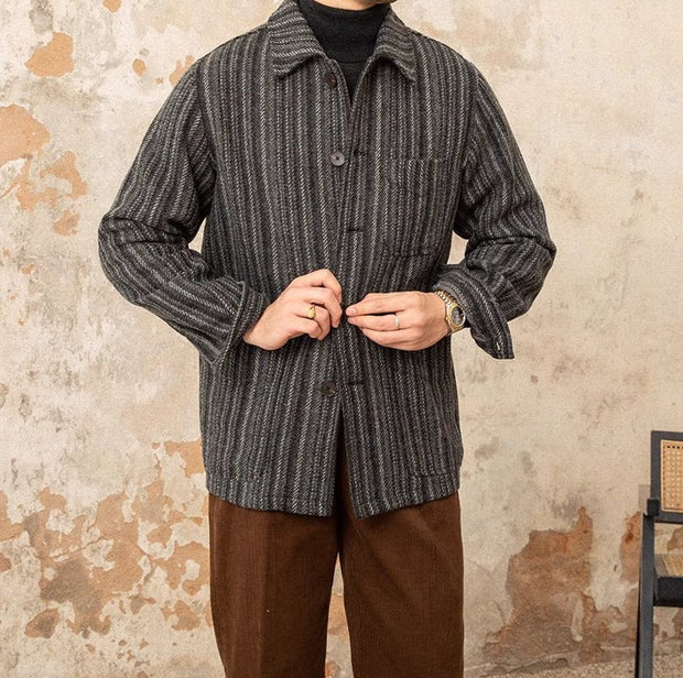 Jacke aus Wollmischung mit Fischgrätmuster und Streifenmuster