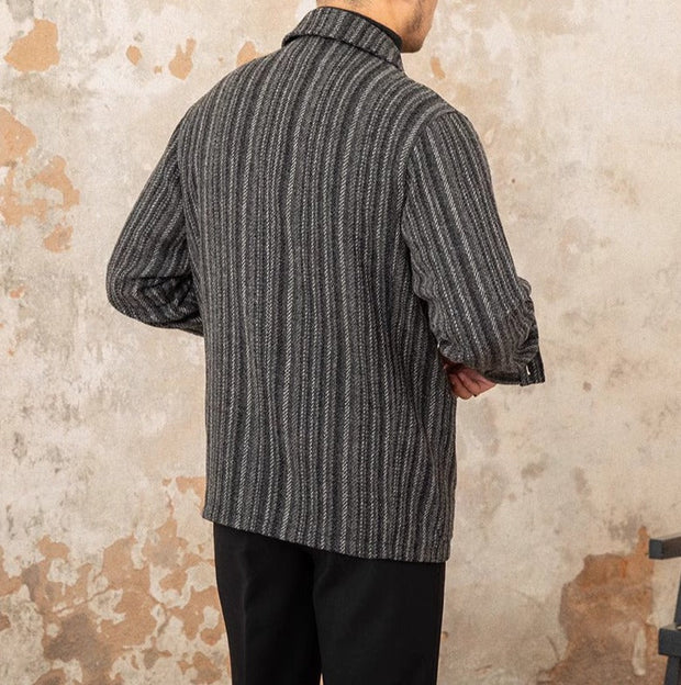 Jacke aus Wollmischung mit Fischgrätmuster und Streifenmuster