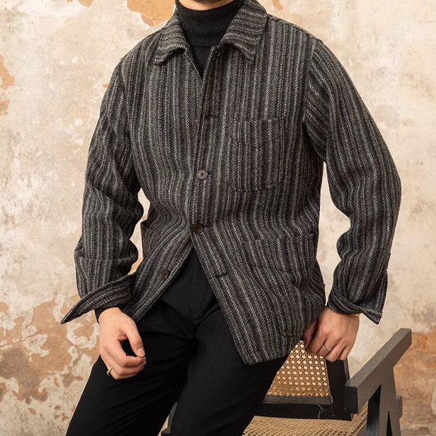 Jacke aus Wollmischung mit Fischgrätmuster und Streifenmuster