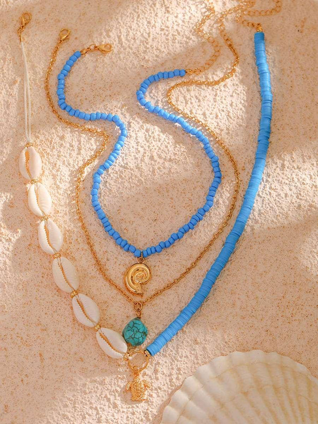 Bora Bora Muschelperlen Mehrlagige Halskette Gold im modernen Stil