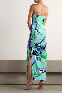 Marmo bedrucktes Satin-Langes Kleid