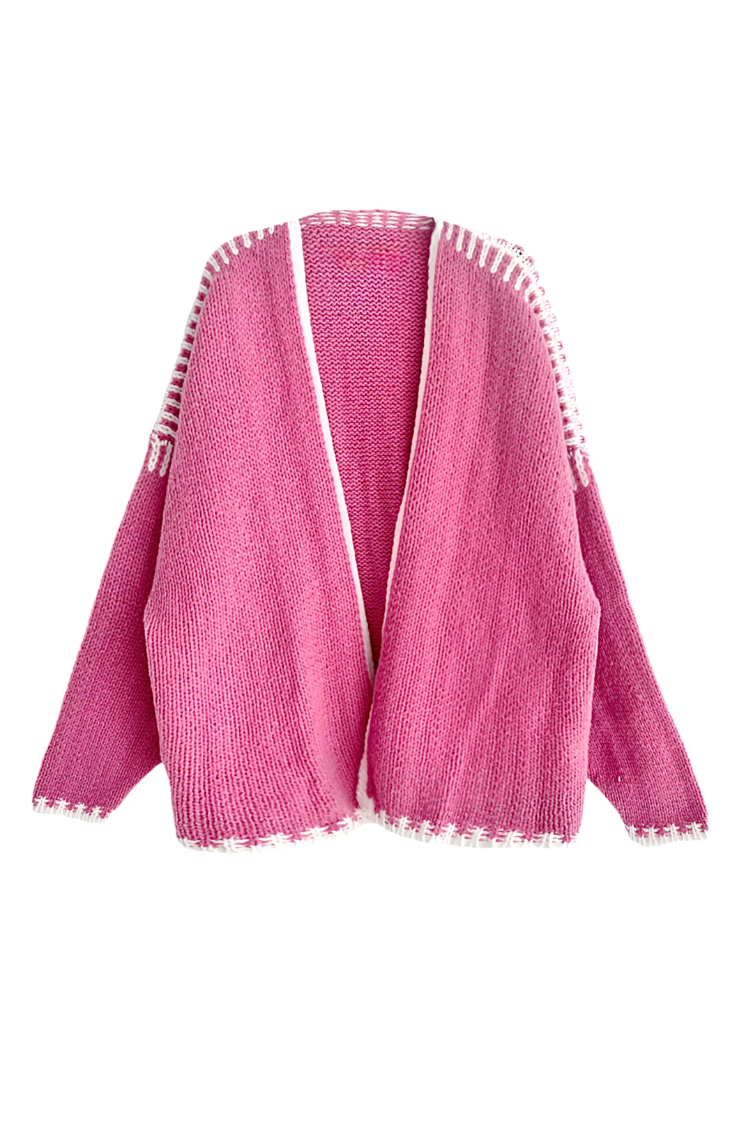 Lockere Strickjacke langärmelig in Kontrastfarbe