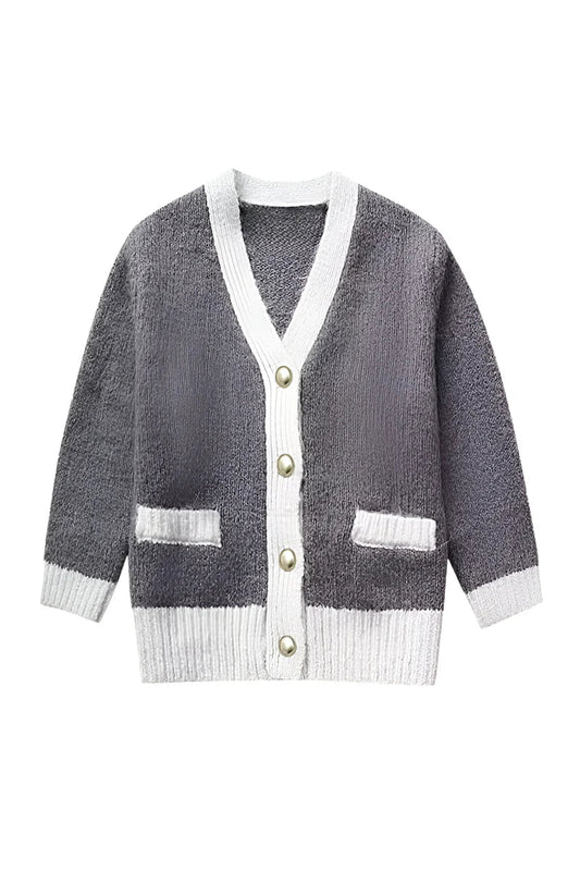 Feinstrick-Cardigan mit Kontrastbesatz im modernen Stil