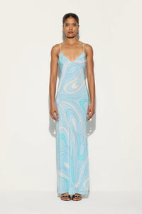 Marmo bedrucktes Satin-Langes Kleid