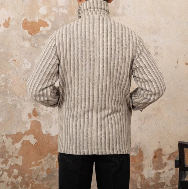 Jacke aus Wollmischung mit Fischgrätmuster und Streifenmuster