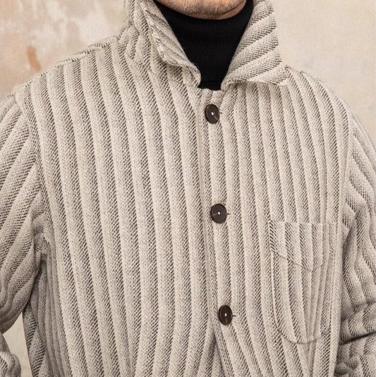 Jacke aus Wollmischung mit Fischgrätmuster und Streifenmuster