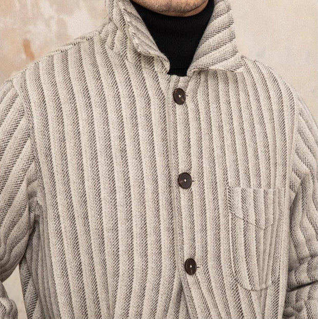 Jacke aus Wollmischung mit Fischgrätmuster und Streifenmuster