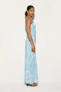 Marmo bedrucktes Satin-Langes Kleid