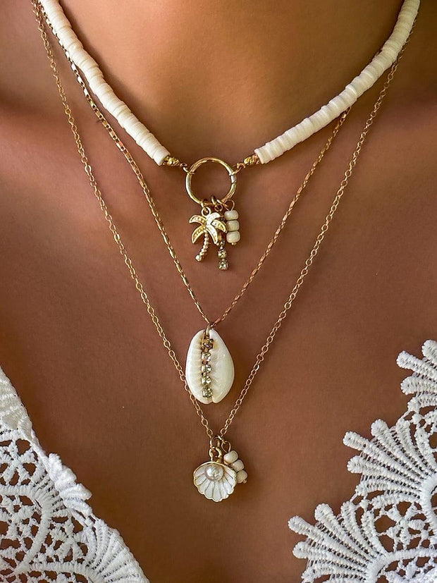 Muschel- und Sonnenblumen-Anhänger Mehrlagige Halskette im modernen Stil