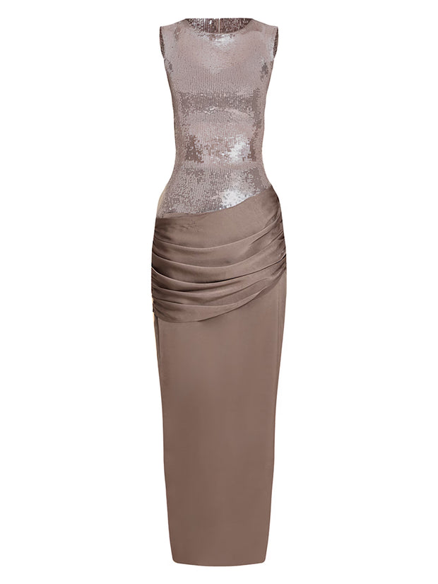 Elegantes Langes Kleid aus Satin mit Pailletten
