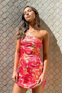 Miya Kurzes Kleid - Rosa/Rot geblümt