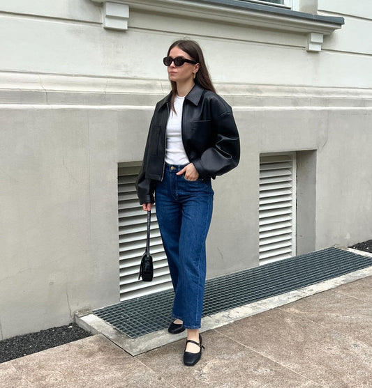 Kurze Damen-Bikerjacke mit Metallreißverschluss - Raizy