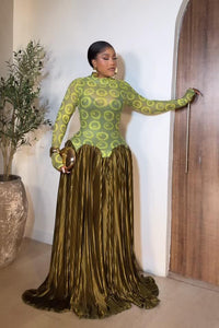 Netzstoff-Panel Retro Falten Maxi-Kleid