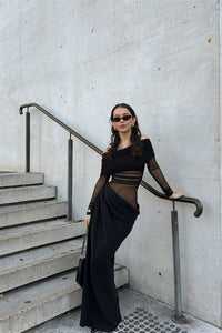 Lillian – Schulterfreies, transparentes Maxi-Netzkleid im modernen Stil