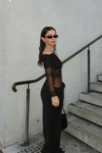 Lillian – Schulterfreies, transparentes Maxi-Netzkleid im modernen Stil