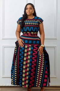 Mehrfarbiges afrikanisches Druck-Peplum-Langes Kleid