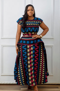 Mehrfarbiges afrikanisches Druck-Peplum-Langes Kleid