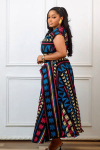 Mehrfarbiges afrikanisches Druck-Peplum-Langes Kleid