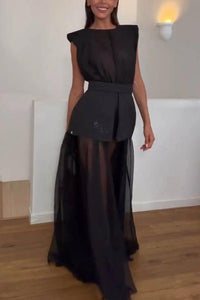 Maxikleid aus transparentem Netzstoff