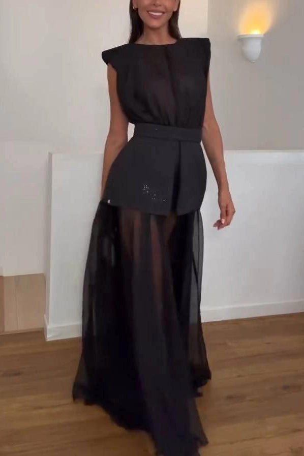 Maxikleid aus transparentem Netzstoff