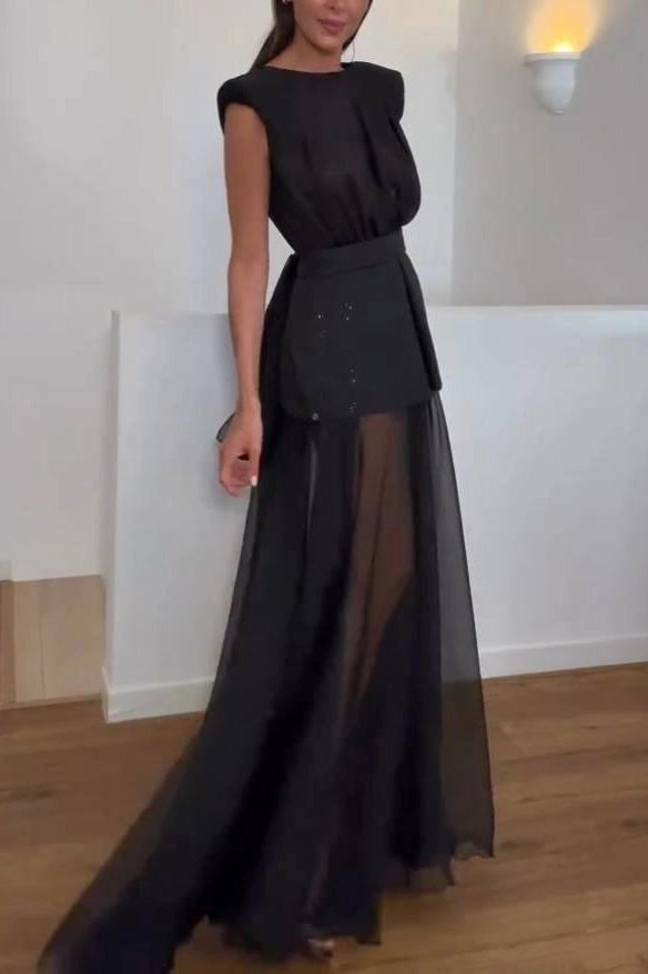 Maxikleid aus transparentem Netzstoff