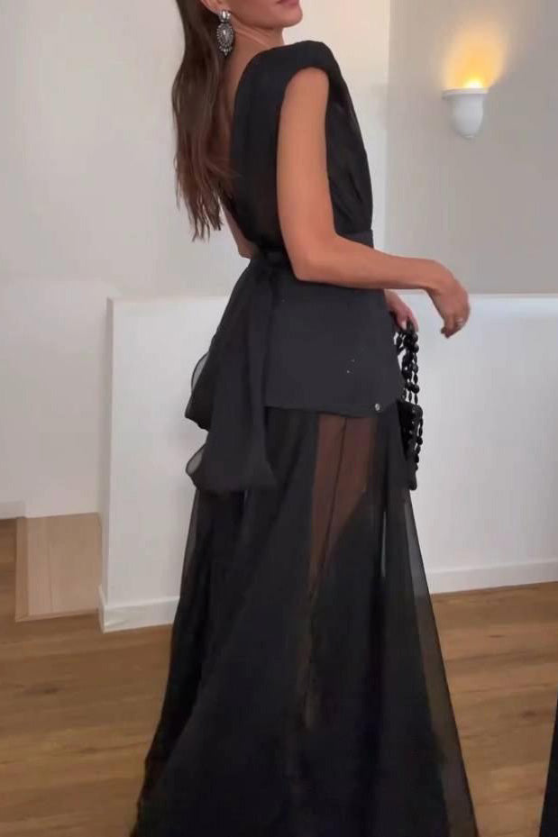 Maxikleid aus transparentem Netzstoff