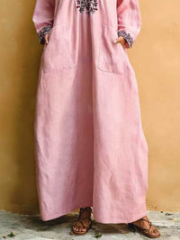 Rosa minimalistisches Maxikleid mit V-Ausschnitt und lockerem Schnitt für den Urlaub