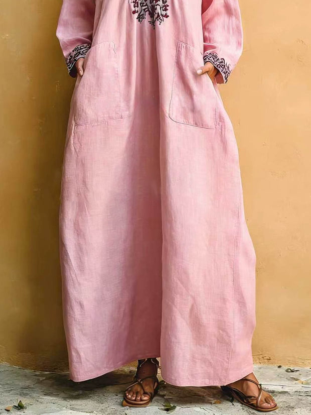 Rosa minimalistisches Maxikleid mit V-Ausschnitt und lockerem Schnitt für den Urlaub